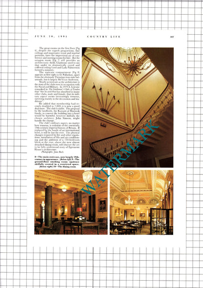 The Naval and Military Club Piccadilly London - 1991 Article / Print