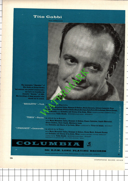 Tito Gobbi / Elizabeth Schwarzkopf Columbia Advert - 1957 Cutting