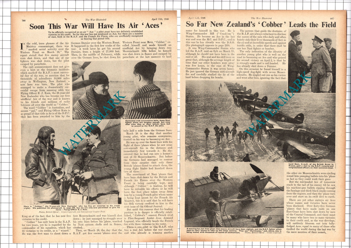 RAF Flying Officer E J Kain Cobber Kain  New Zealand WW2 -  1940 Article
