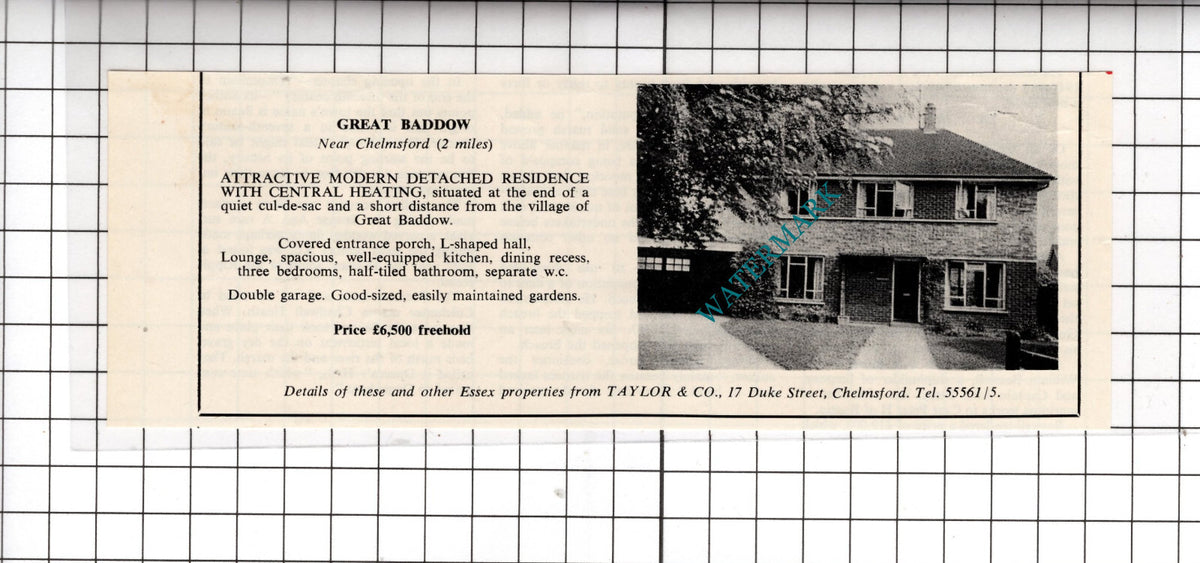 Great Baddow Essex House Sale Advert - 1964  Cutting