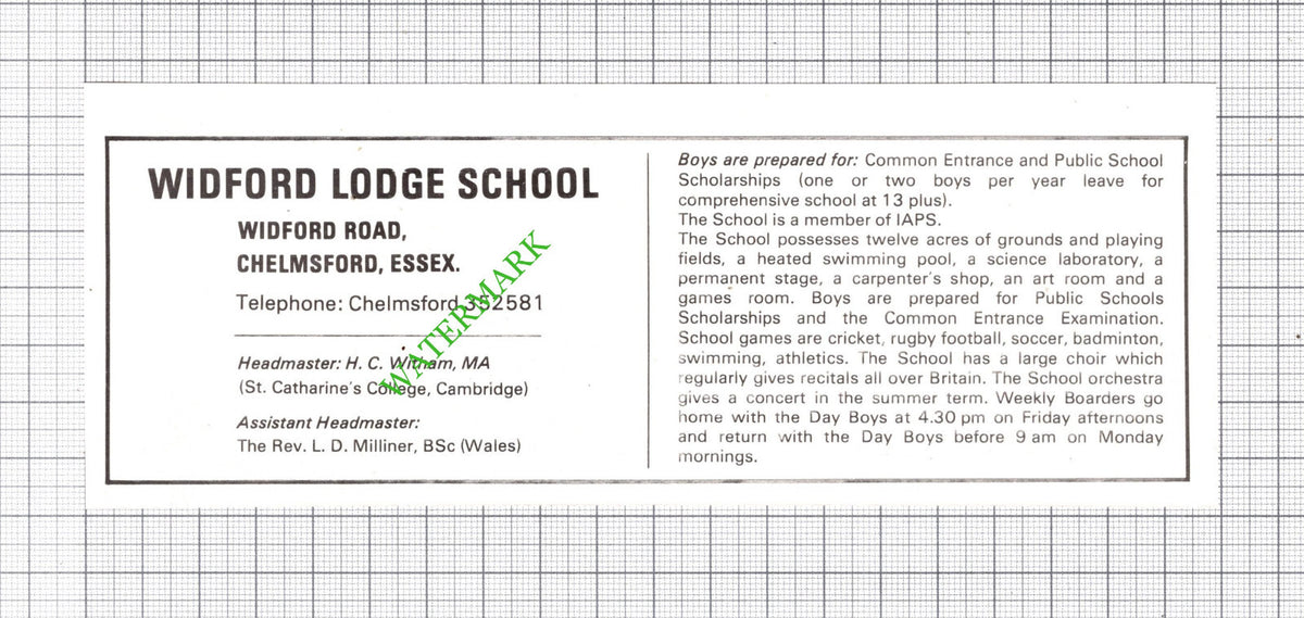 Widford Lodge School Chelmsford Essex Small Advert - 1979 Cutting