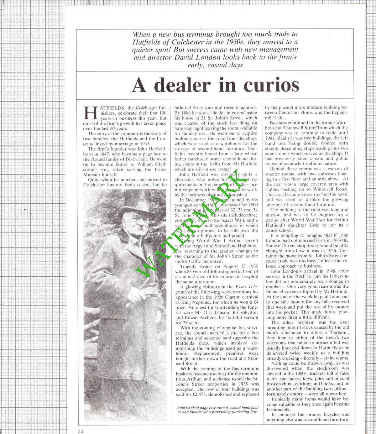 Hatfields of Colchester Essex  John Hatfield  Arthur   - 1986 Article
