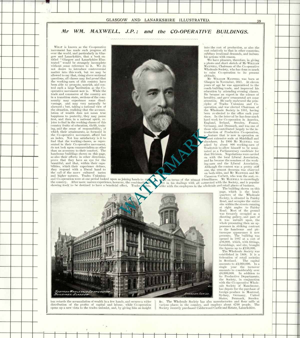 William Maxwell Glasgow Co-Op / Henry Murphy JP Lanark Calderwood - 1904 Article