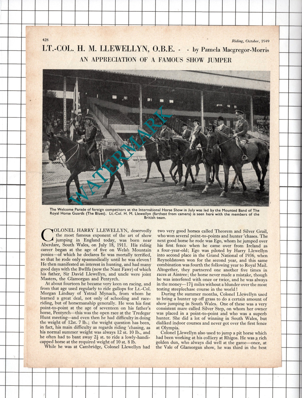 Lt Col Harry Llewellyn Show Jumper Pamela Macgregor-Morris  - 1949 Article