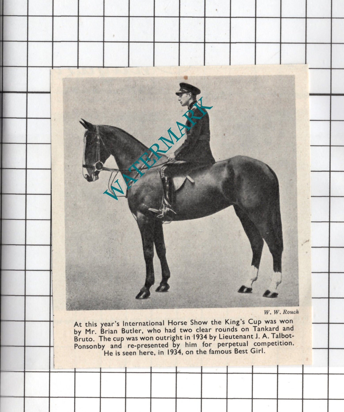 Lt J A Talbot-Ponsonby BEST GIRL Horse Show King's Cup   -  1949 Small Clipping