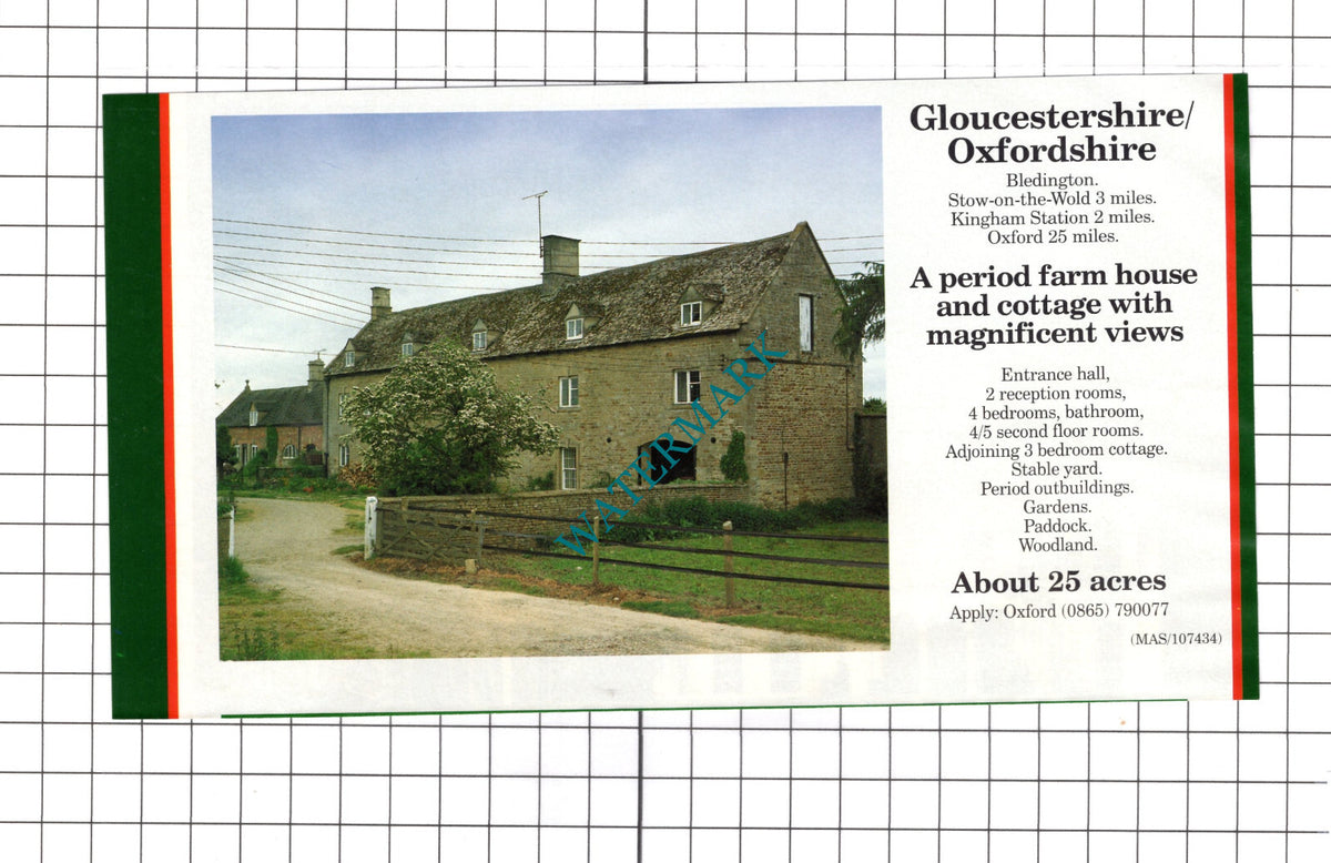 Bledington Gloucestershire Farm House Sale Advert -   1991 Clipping