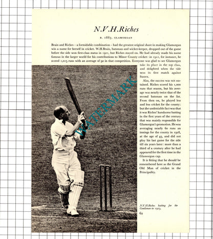 Johnny Douglas Cricketer / NVH Riches Cricket - 1952 Book Print