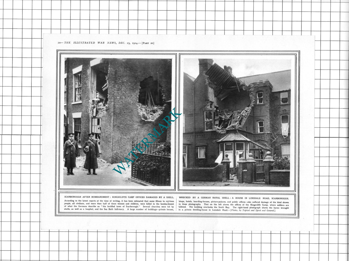 Scarborough Kingscliffe Camp Lonsdale Road German Bombing WW1  -  1914 Clipping