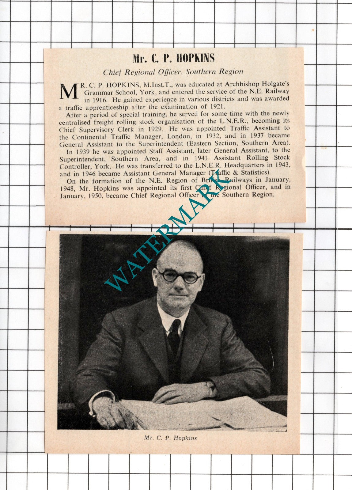 Mr C P Hopkins British Railways Southern Region - c.1950s Two-Part Clipping