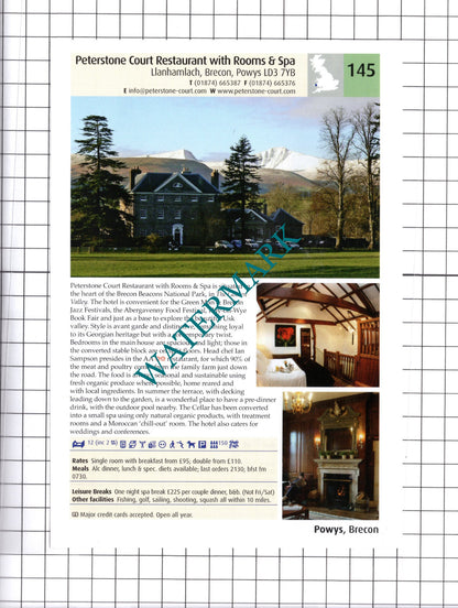 Peterstone Court Llanhamlach / Gliffaes Hotel Crickhowell Advert - 2011 Cutting