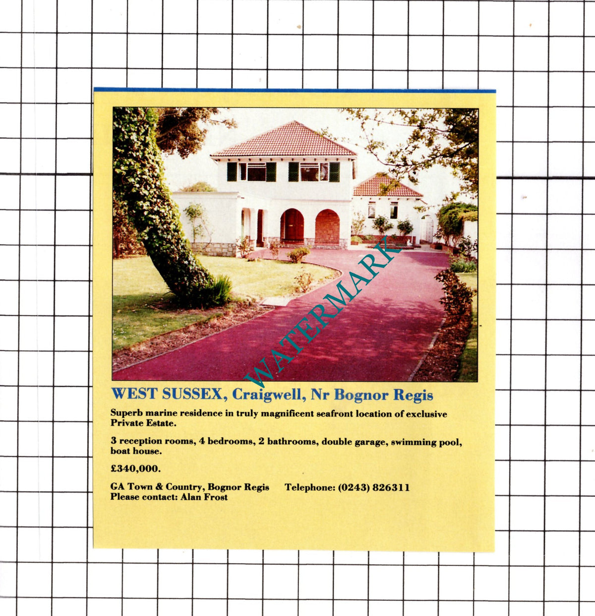 Craigwell Bognor Regis West Sussex House Sale Advert  - 1991 Clipping / Print