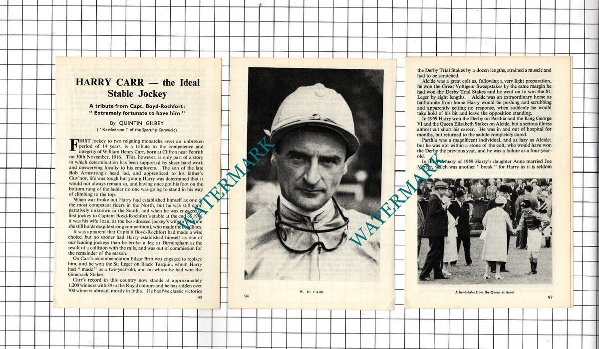 Harry Carr Jockey Horse Racing William Henry Carr - c.1960 Small Article