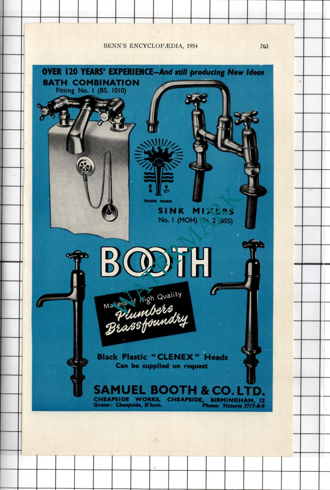Samuel Booth & Co Ltd Birmingham / Parkinson & Sweaney Ltd Ancoats - 1954 Advert