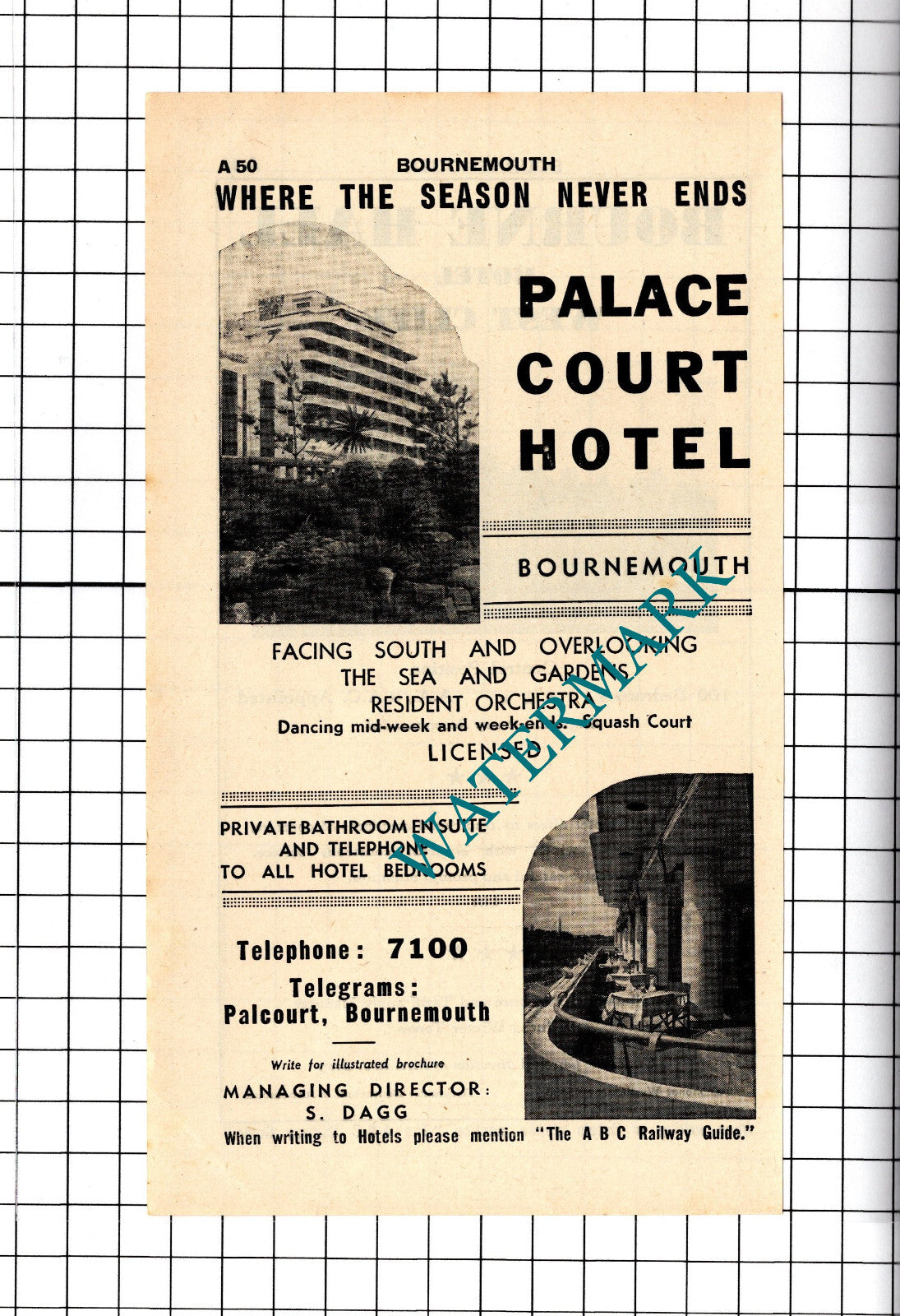 Bourne Hall Hotel Bournemouth / Palace Court Hotel Dagg Advert - 1958 Cutting