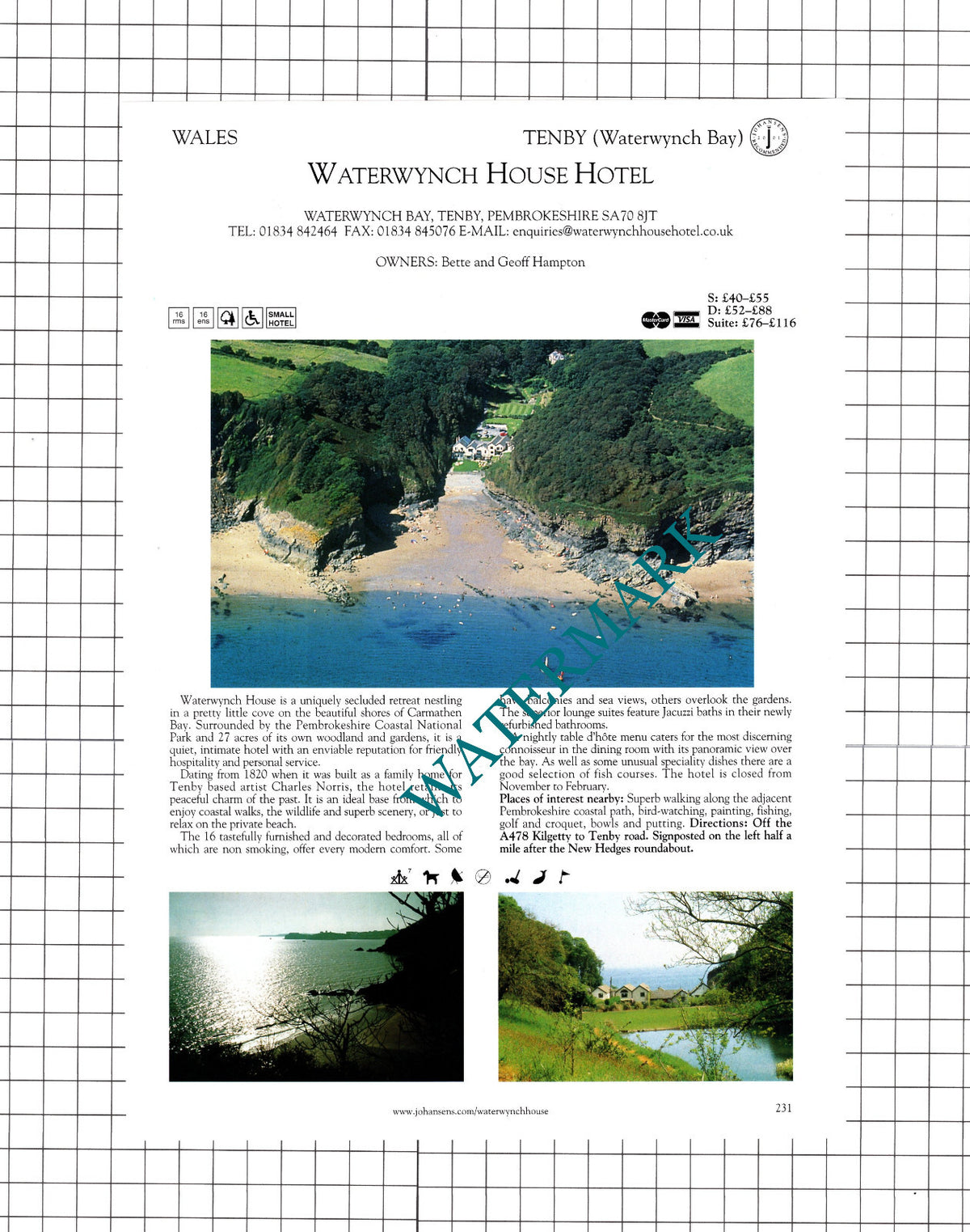 Waterwynch House Hotel Tenby / Parva Farmhouse Tintern Chepstow  -2001 Cutting