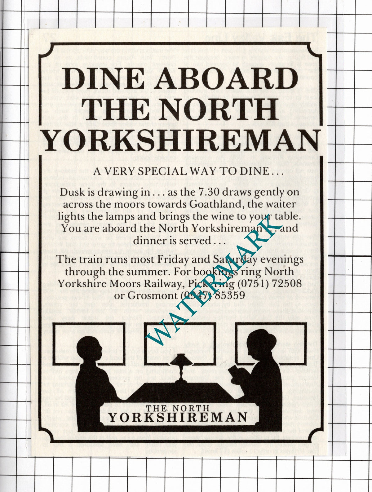 The North Yorkshireman Train Dining Pickering Grosmont ADVERT - 1990 Clipping