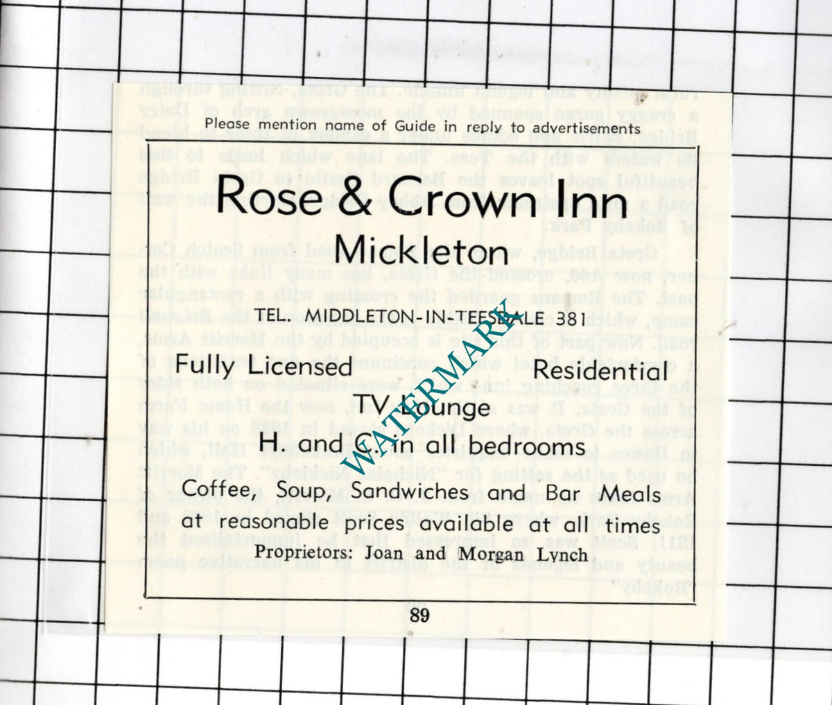 Rose & Crown Inn Mickleton Middleton-in-Teesdale Morgan Lynch  1977 SMALL Advert