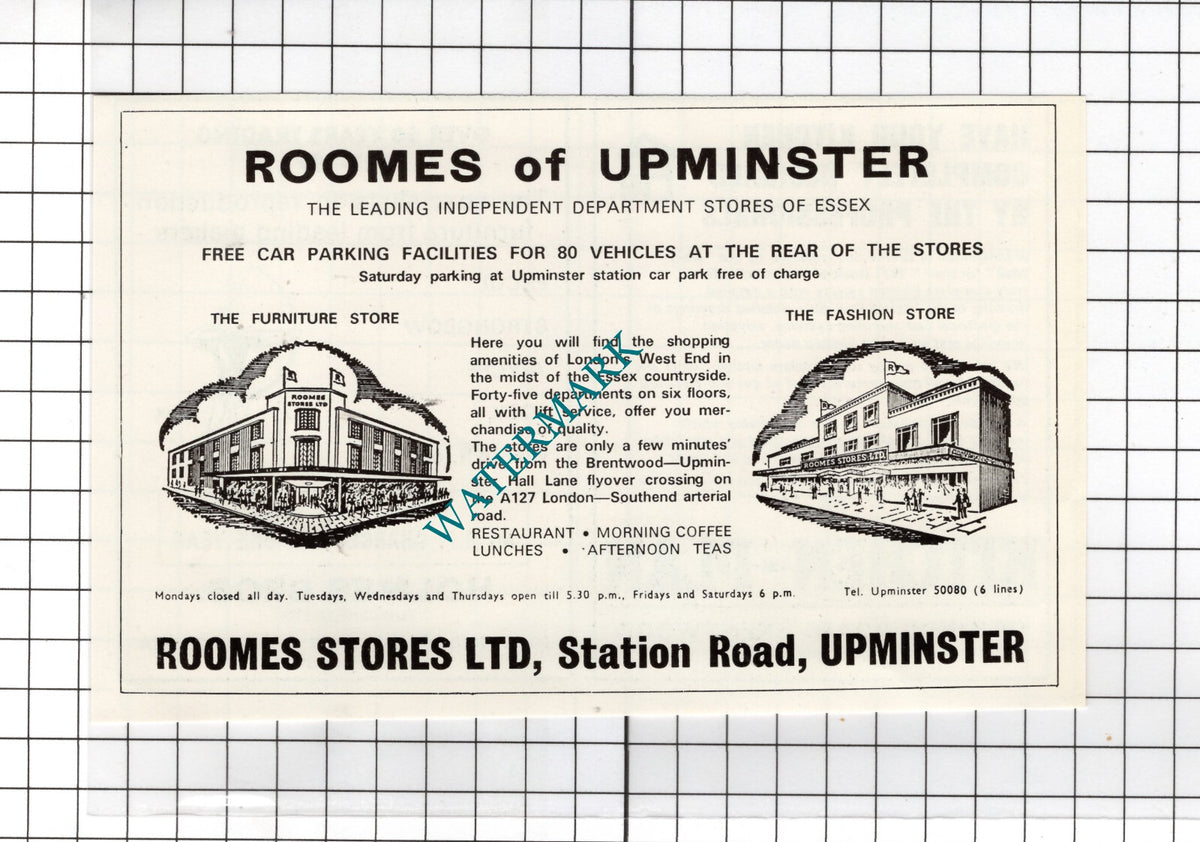 Roomes Of Upminster Essex Roomes Stores Ltd Advert - 1972 Cutting
