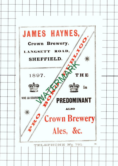 James Haynes Crown Brewery Sheffield / F Heath Broomhall Endcliffe - 1902 Advert