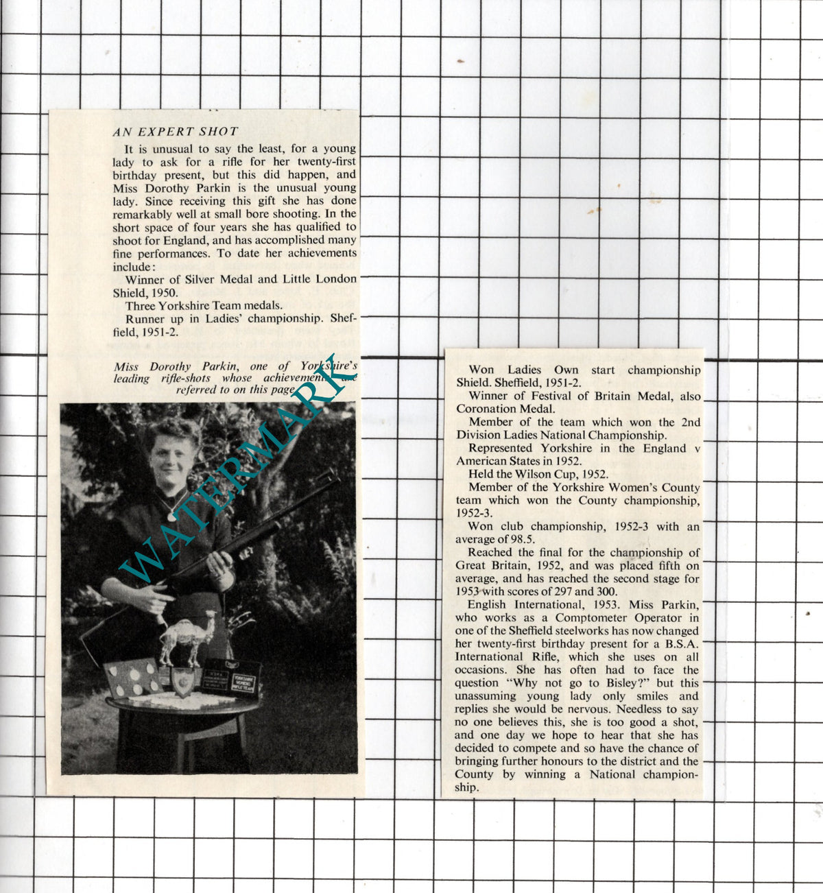 Miss Dorothy Parkin Sheffield Yorkshire - 1953 Two-Part Clipping