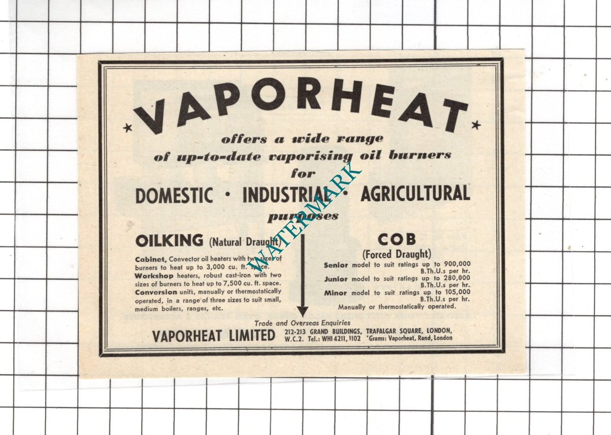 Vaporheat Ltd London    - 1954 Small ADVERT