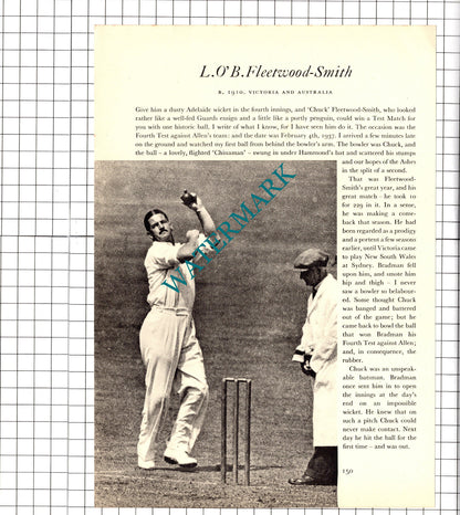 L O'B Fleetwood-Smith Cricketer / Nawab of Pataudi Cricket - 1952 Book Print