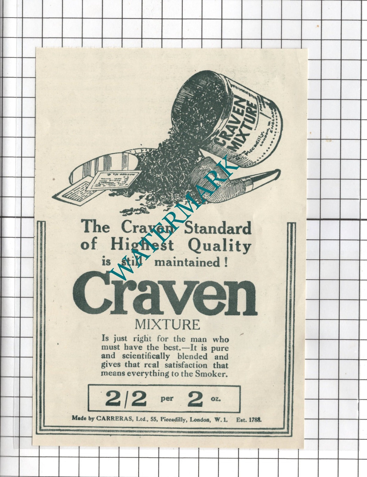 Craven Mixture Tobacco  Small Advert  - 1918