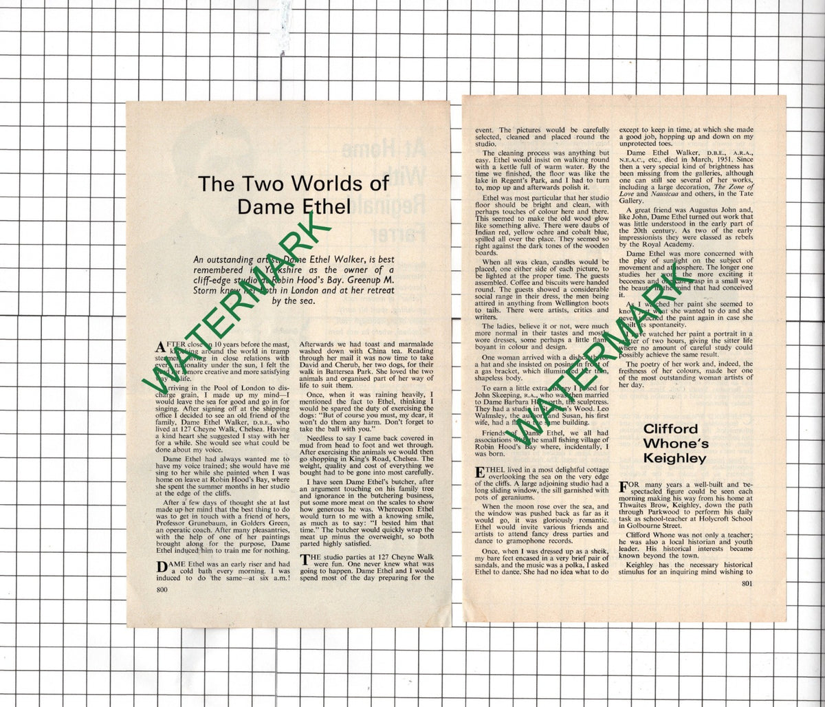 Dame Ethel Walker Robin Hood's Bay   Clifford Whone Keighley - 1974 Article