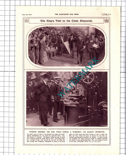 Clyde Shipyards Royal Visit Ibrox Park Glasgow - 1917 Picture Article