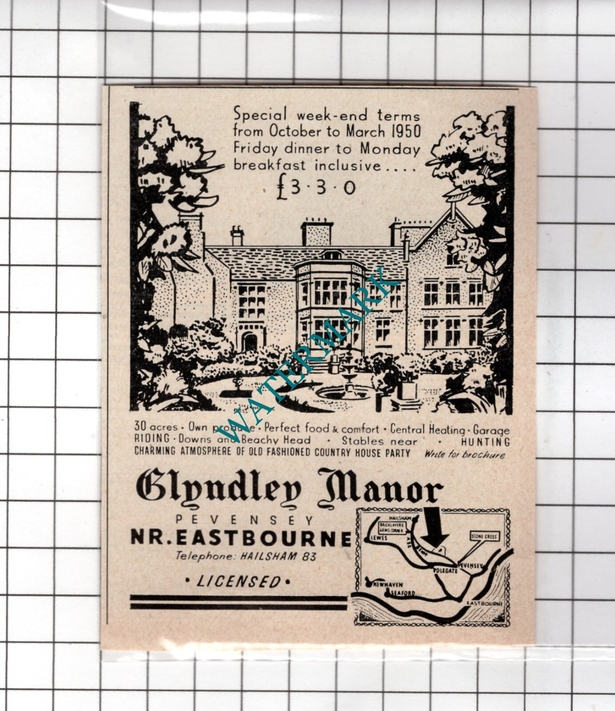 Glyndley Manor Pevensey Sussex -  1949 Small ADVERT