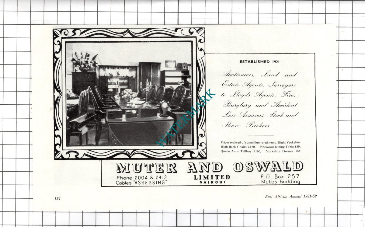Muter and Oswald Ltd Nairobi Kenya East Africa  - 1951 Advert