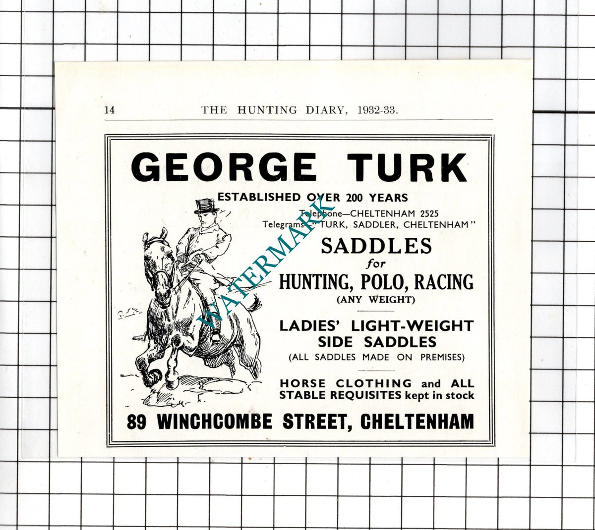 George Turk 89 Winchcombe Street Cheltenham Gloucestershire-   1932 Small ADVERT