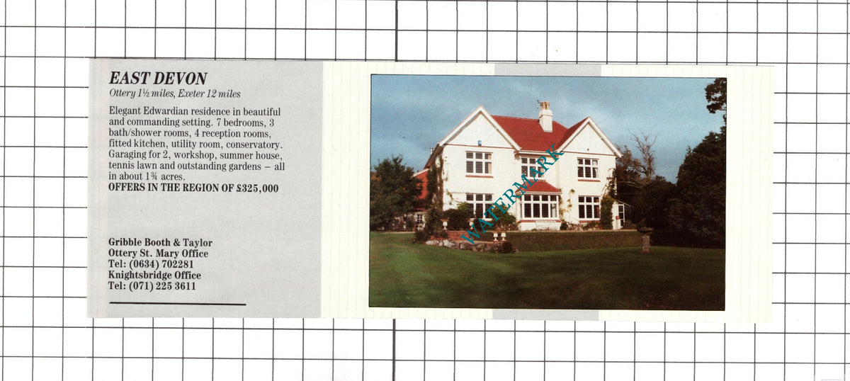 Ottery Devon House Sale Advert - 1991 Clipping / Print