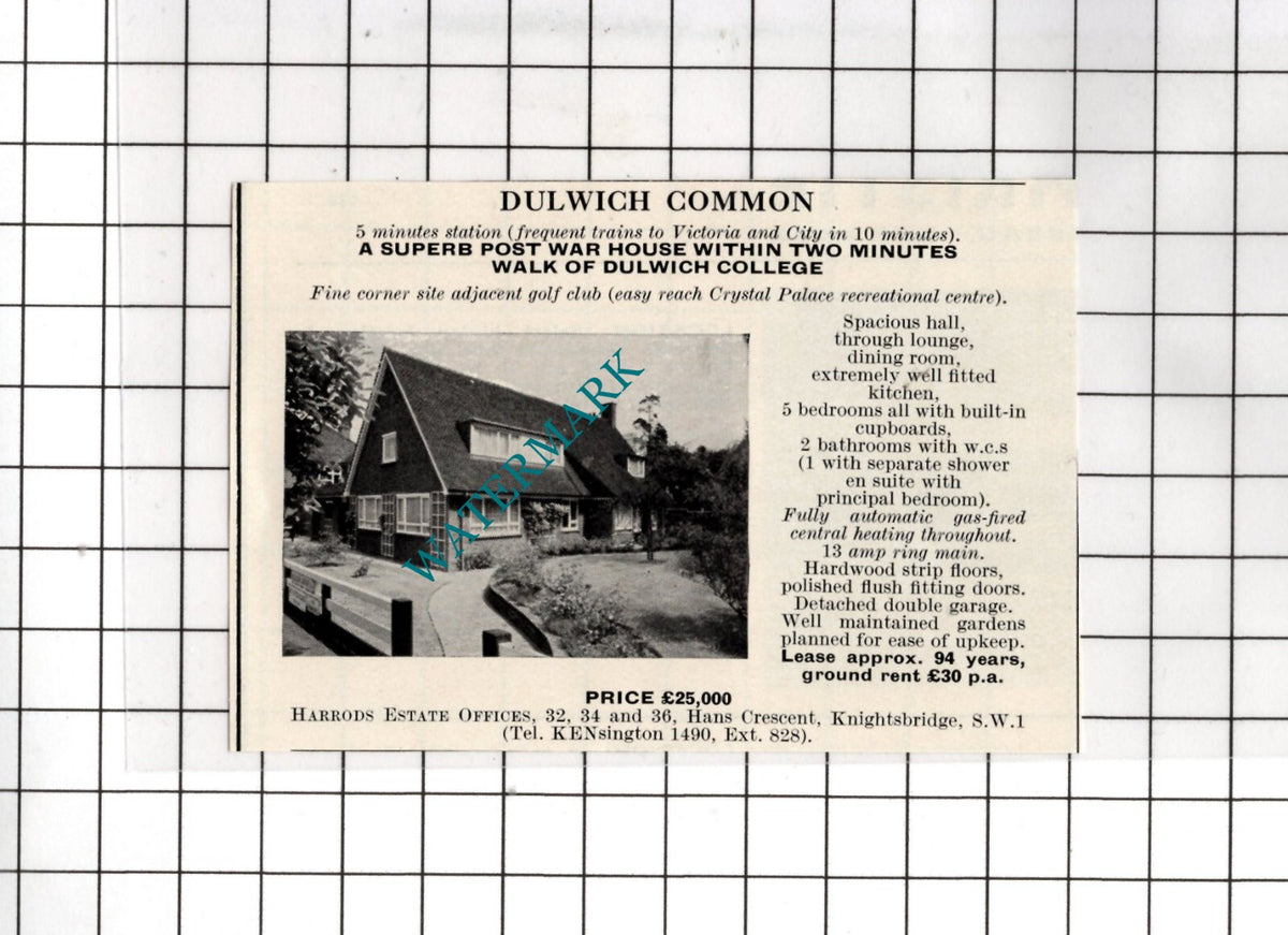 Dulwich Common Dulwich College House Sale Advert - 1967 SMALL Cutting