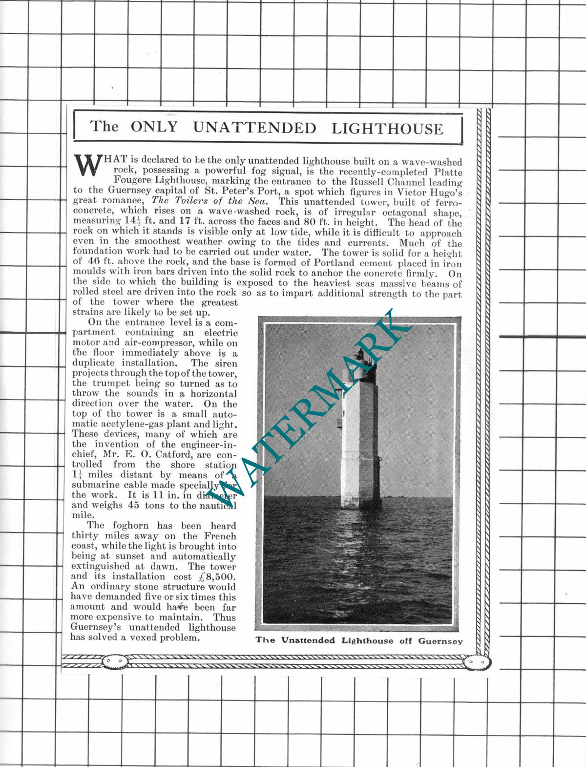 Platte Fougere Lighthouse Guernsey - 1914 News Clipping