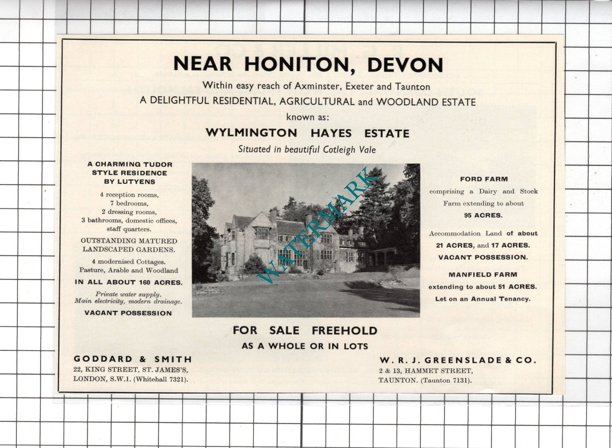 Wylmington Hayes Estate Honiton Devon  - 1967  House Sale Advert