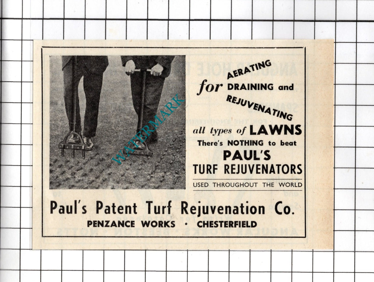 Paul's Patent Turf Rejuvenation Penzance Works Chesterfield - 1954 Small Advert
