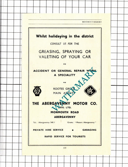 Swan Hotel Abergavenny Wales / Abergavenny Motor Co Advert - 1953 Clipping