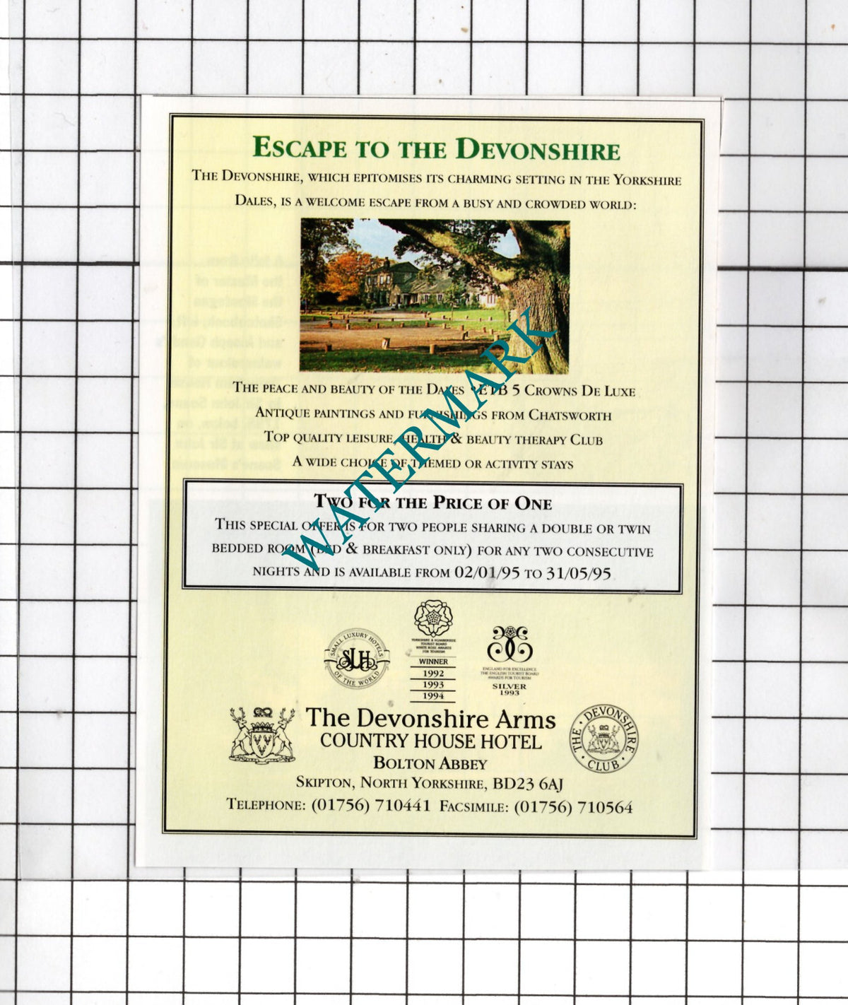 The Devonshire Arms Hotel Bolton Abbey North Yorkshire - 1995 Small Advert
