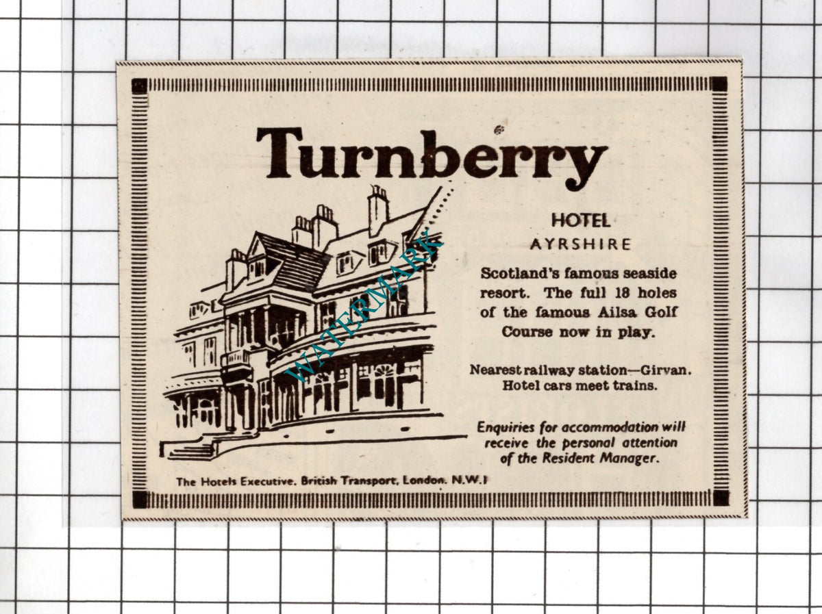 Turnberry Hotel Ayrshire  Advert  - 1952 Small Clipping