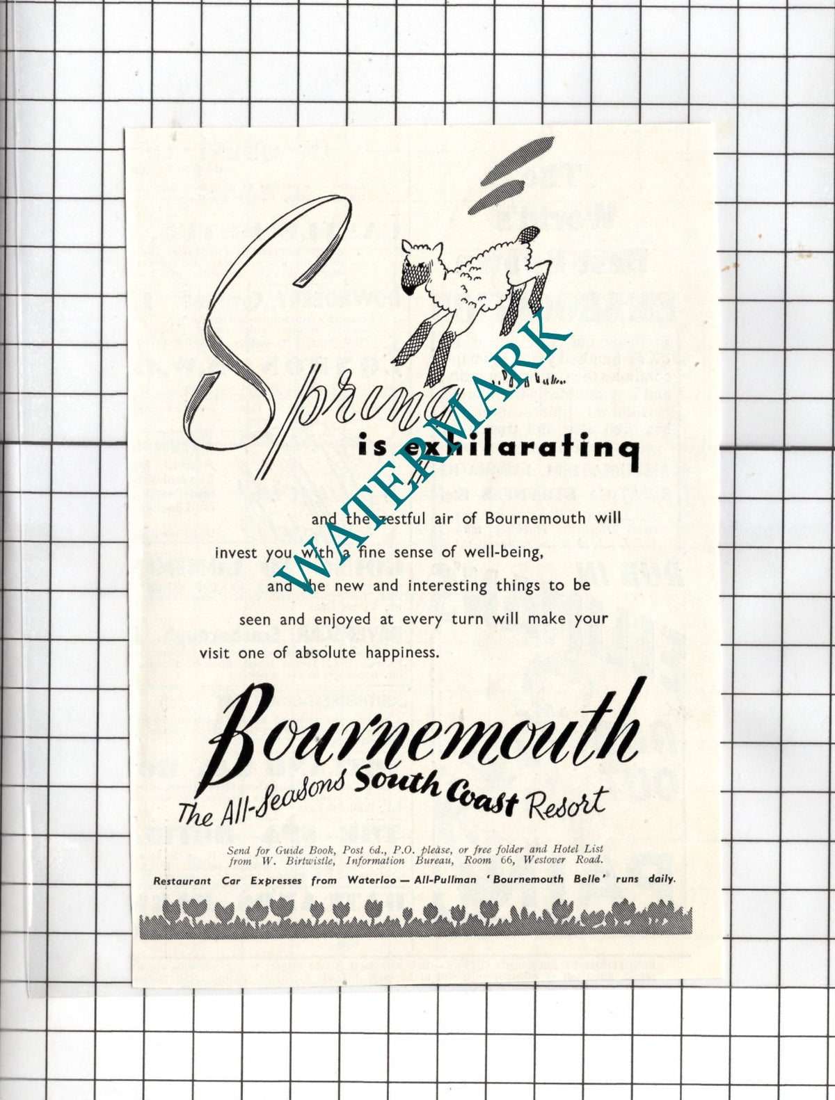 Bournemouth Tourism Advert -   1950 Small Clipping