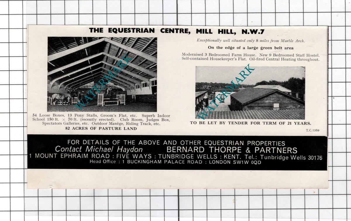 The Equestrian Centre Mill Hill London NW7  Sale Advert - 1971 Small Cutting