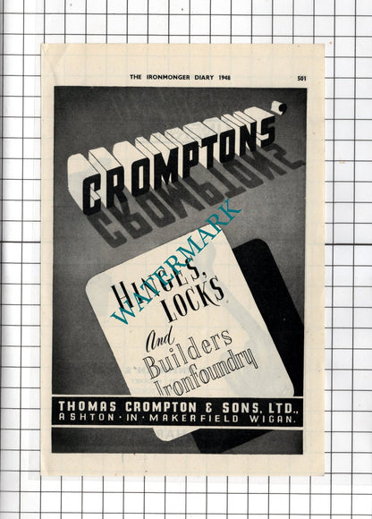 Thomas Crompton & Sons Ltd Ashton-in-Makerfield / J Unerman London-  1948 Advert