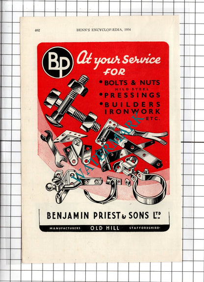 John Hickton & Co Ltd Halesowen Benjamin Priest & Sons Ltd Old Hill  1954 Advert