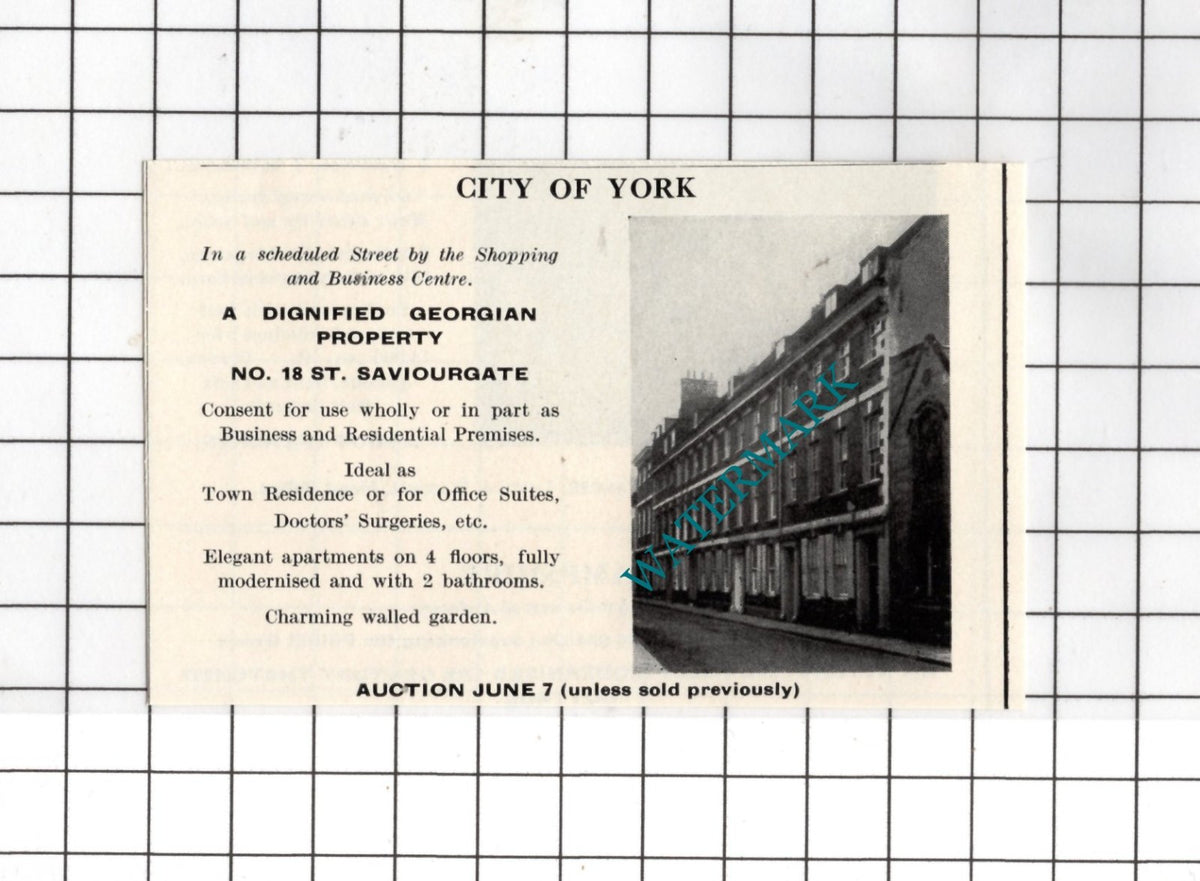 18 St Saviourgate York Yorkshire  - 1967 Small House Sale Advert