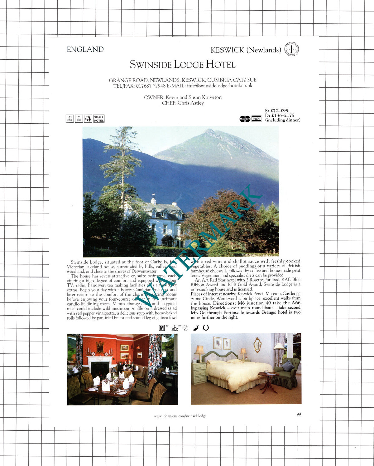 Swinside Lodge Hotel Newlands Keswick The White House Chillington  -2001 Cutting