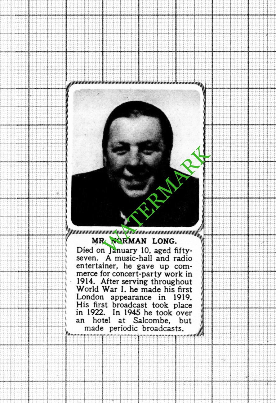 Mr Norman Long Obituary - 1951 Small Cutting