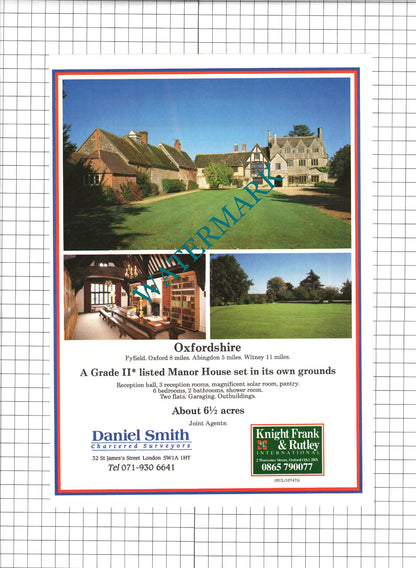 Fyfield Oxfordshire Manor House Sale Advert / St Mellion Park Cornwall - 1991