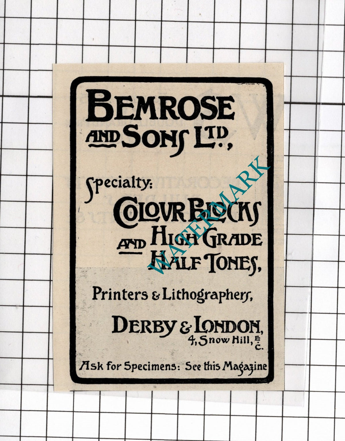 Bemrose and Sons Ltd Derby London Printers   - 1902 Small Advert
