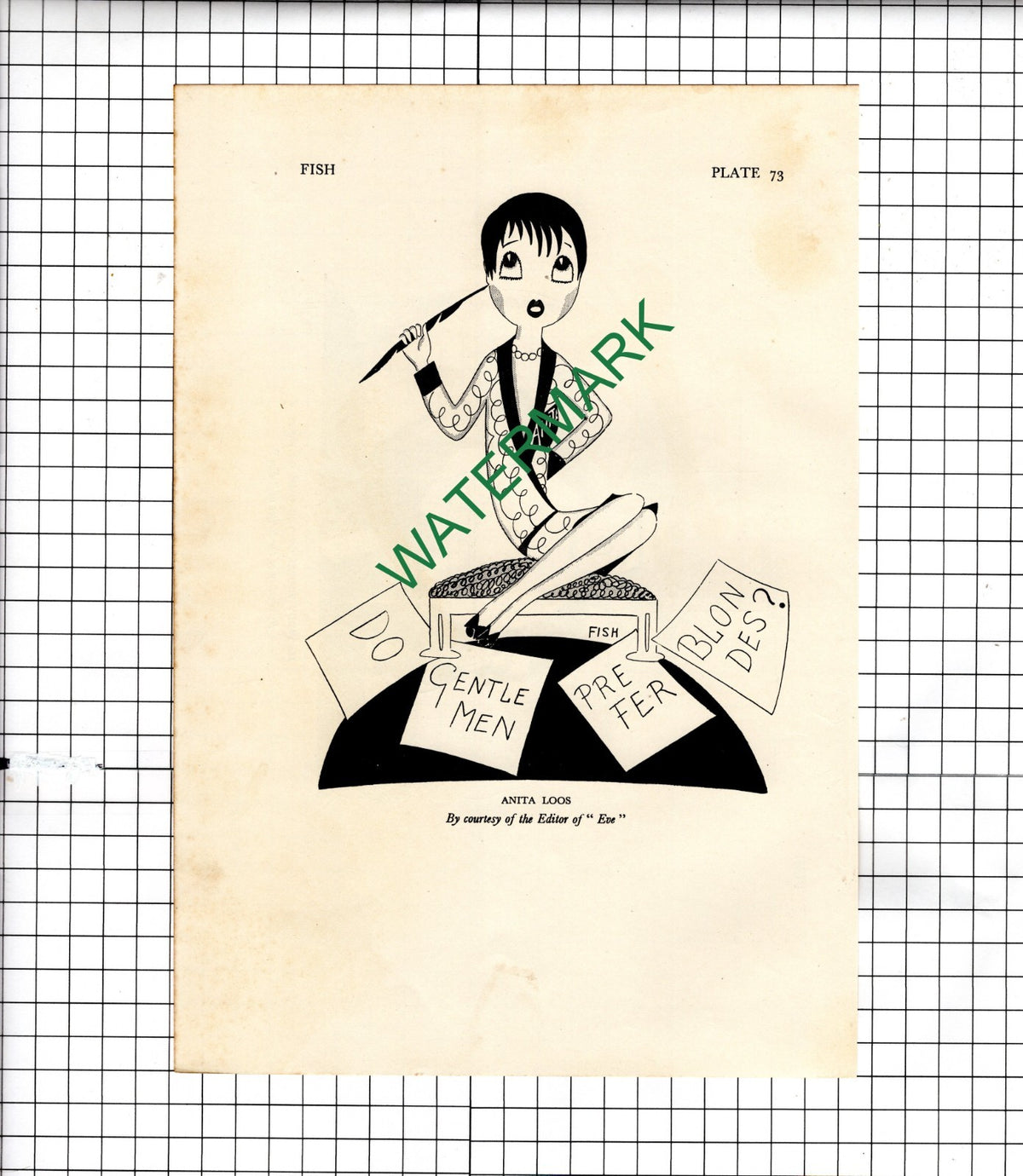 Anita Loos Caricature Fish  / Mr Teddy Brown Cafe De Paris -  1928 Clipping
